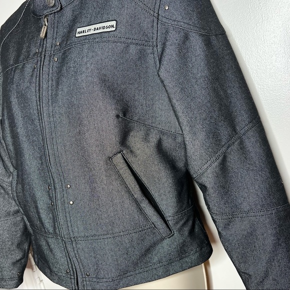 Harley Davidson Women's Denim Zip-Up Riding Jacket Reflective Patches Size Small - Picture 3 of 15